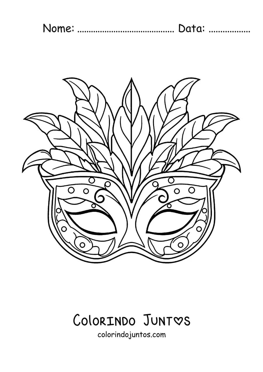 Desenho para colorir de máscara com penas para uma fantasia de carnaval