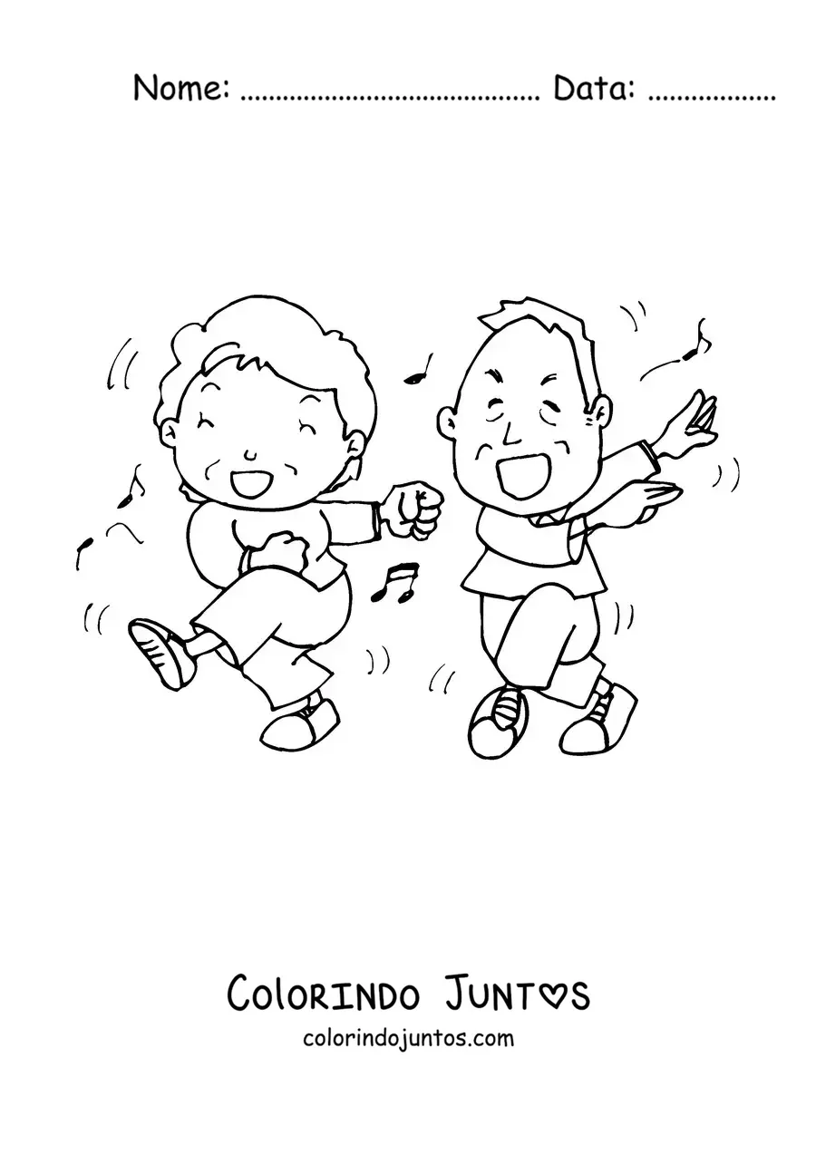 Desenho para colorir de uma vovó dançando junto a um vovô