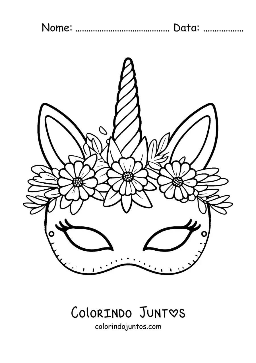 Desenho para colorir de máscara de unicórnio para meninas