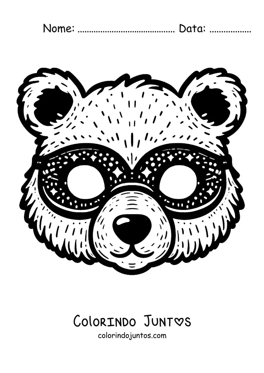 Desenho para colorir de máscara de urso de carnaval