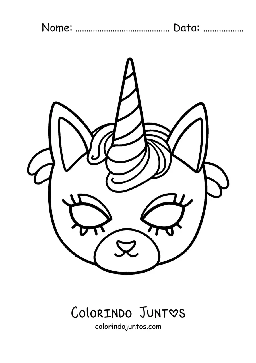 Desenho para colorir de máscara de gaticórnio para meninas