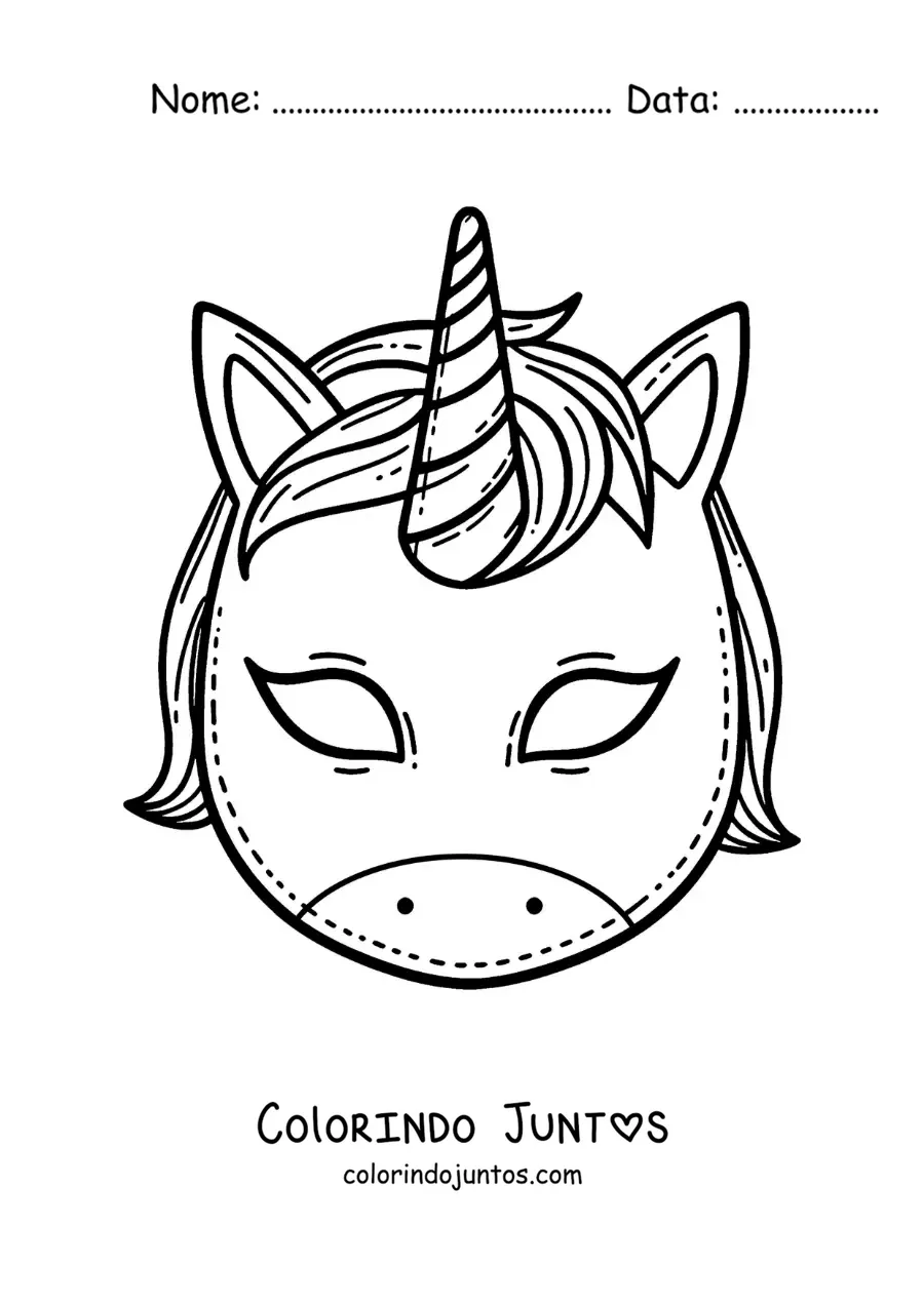 Desenho para colorir de máscara de unicórnio