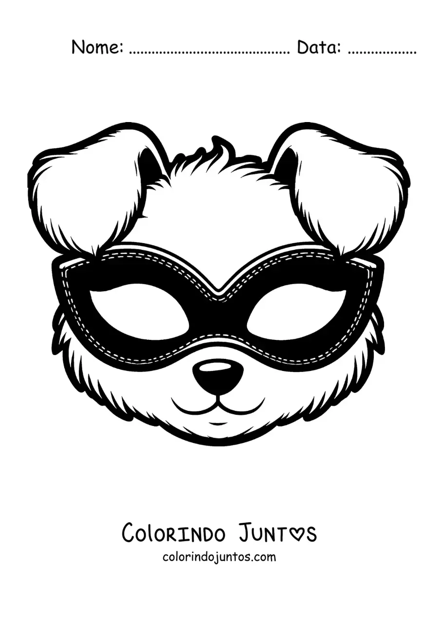 Desenho para colorir de máscara de cachorro de carnaval