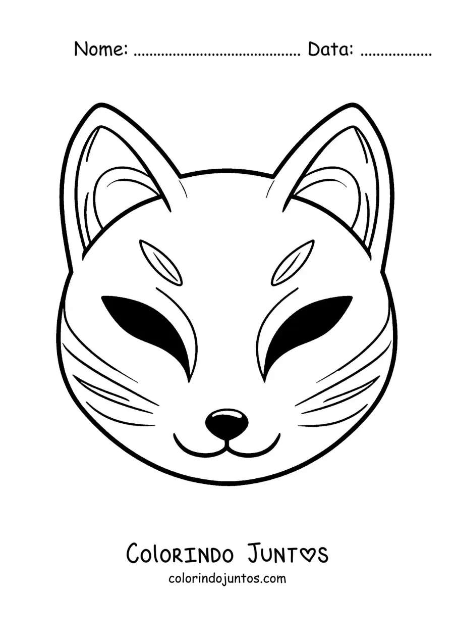 Desenho para colorir de máscara japonesa de Kitsune para crianças