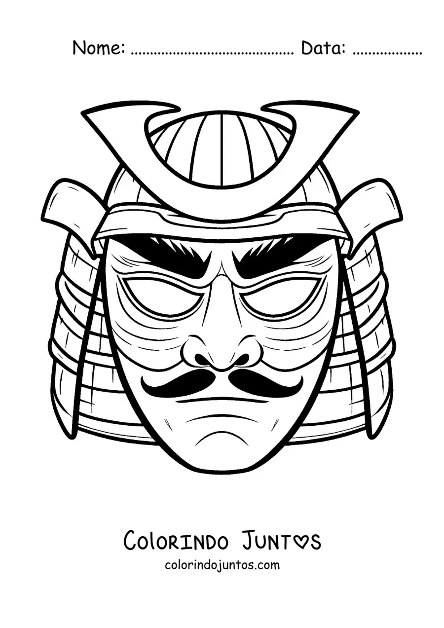 Desenho para colorir de máscara de samurai