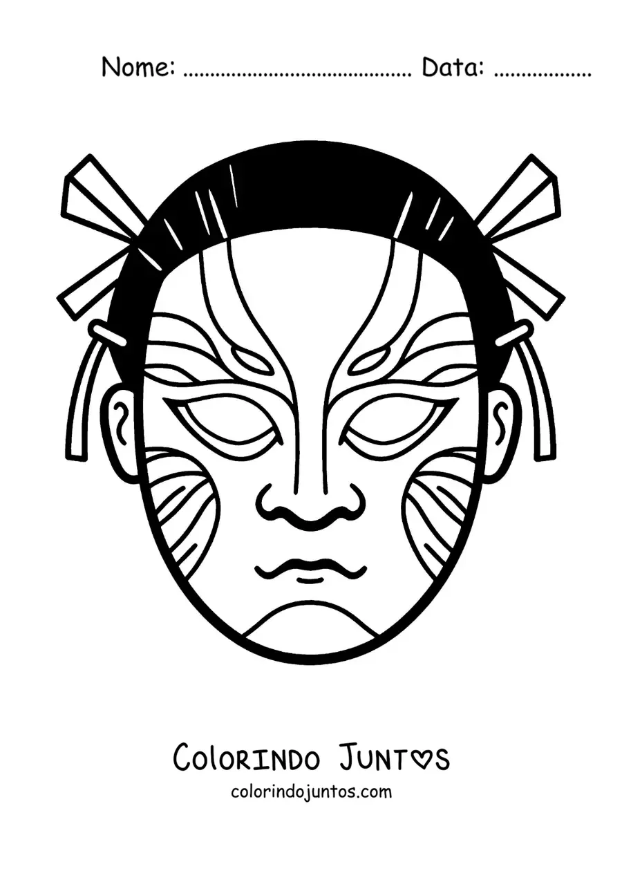 Desenho para colorir de máscara japonesa Kabuki