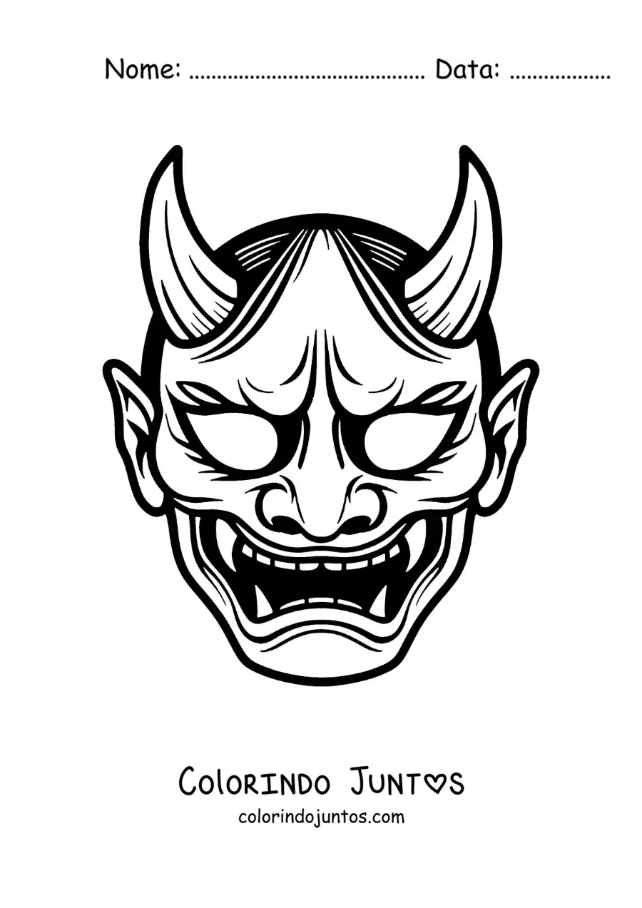 Desenho para colorir de máscara japonesa de demônio oni