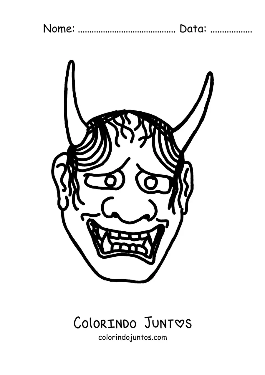 Desenho para colorir de máscara japonesa Hannya animada
