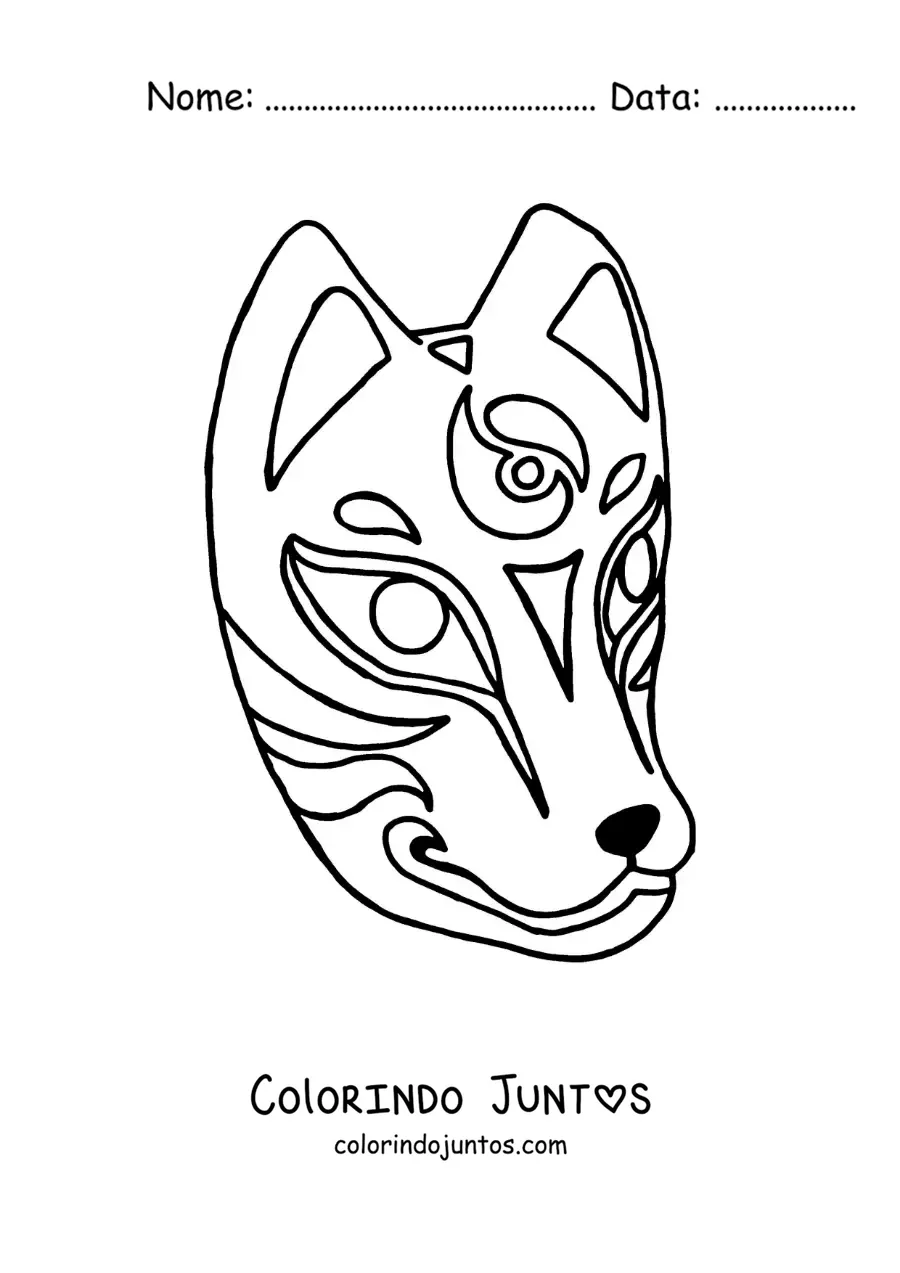 Desenho para colorir de máscara japonesa de raposa