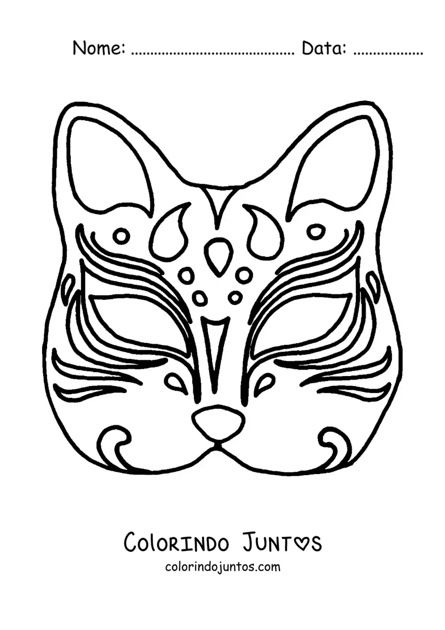 Desenho para colorir de máscara japonesa de gato
