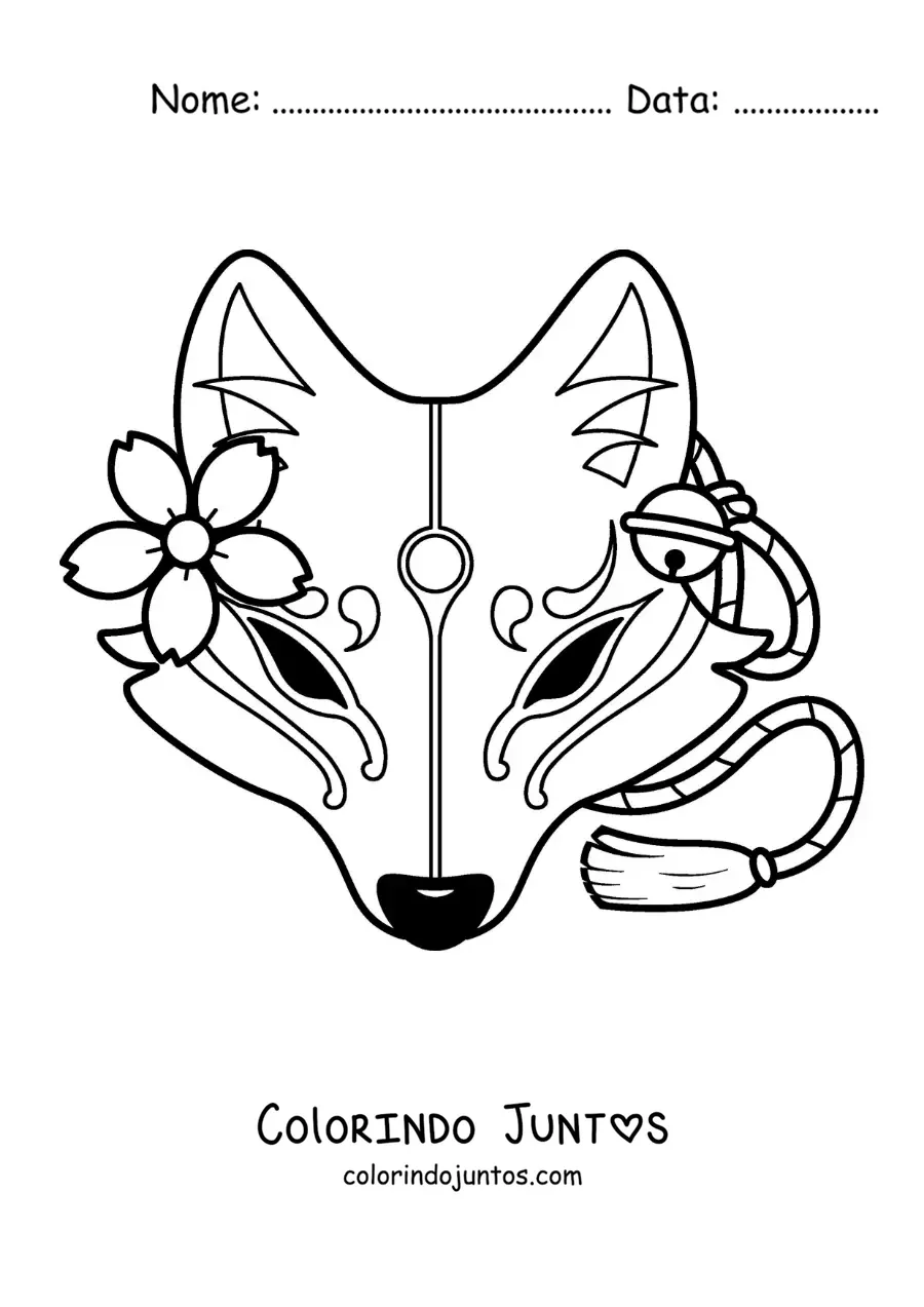 Desenho para colorir de máscara japonesa de Kitsune animada