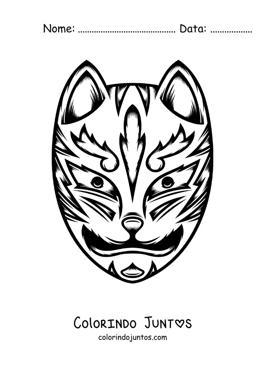 Desenho para colorir de máscara japonesa de gato
