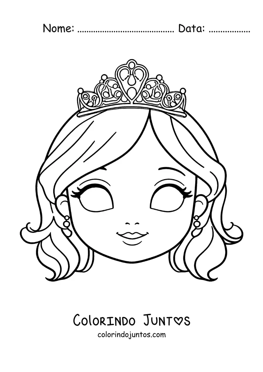 Desenho para colorir de máscara de princesa para meninas