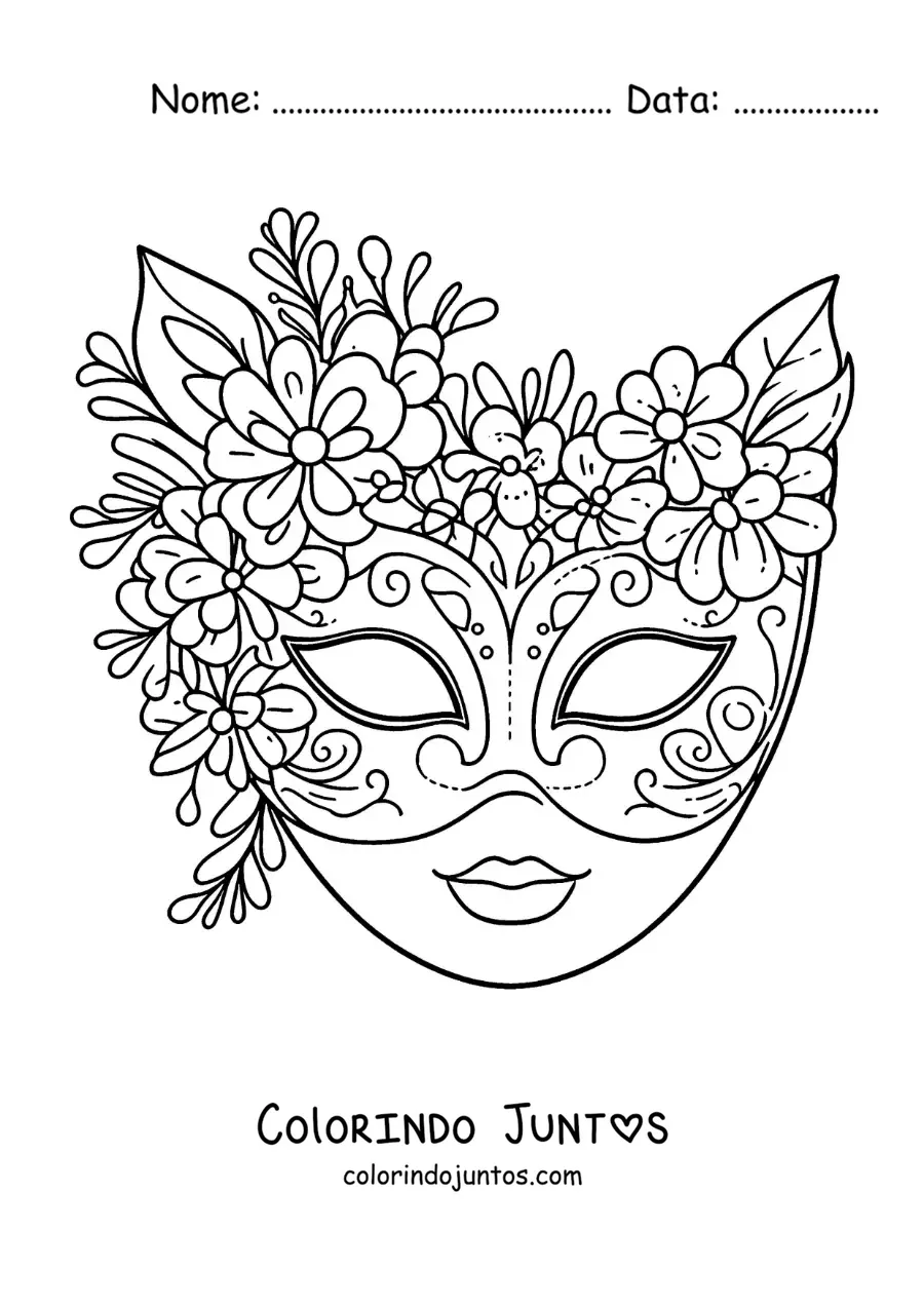 Desenho para colorir de máscara com flores para meninas