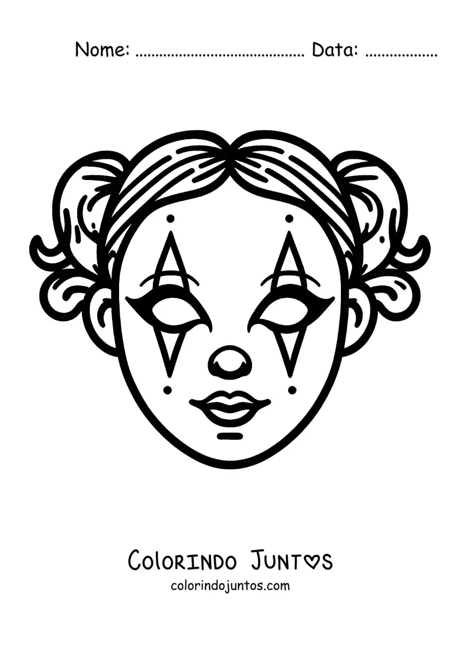 Desenho para colorir de máscara de palhaça para meninas