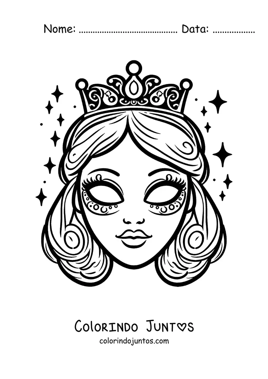 Desenho para colorir de máscara de princesa mágica
