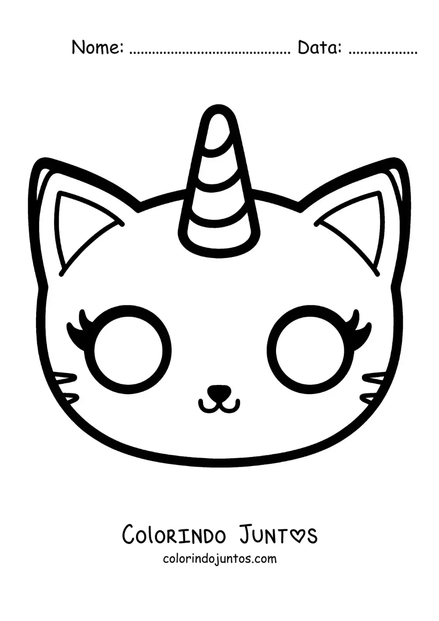 Desenho para colorir de máscara de gaticórnio kawaii para meninas