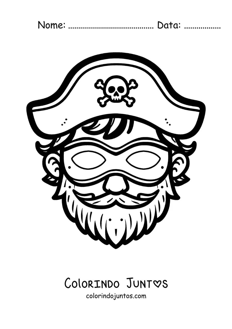 Desenho para colorir de máscara de pirata com chapéu e barba