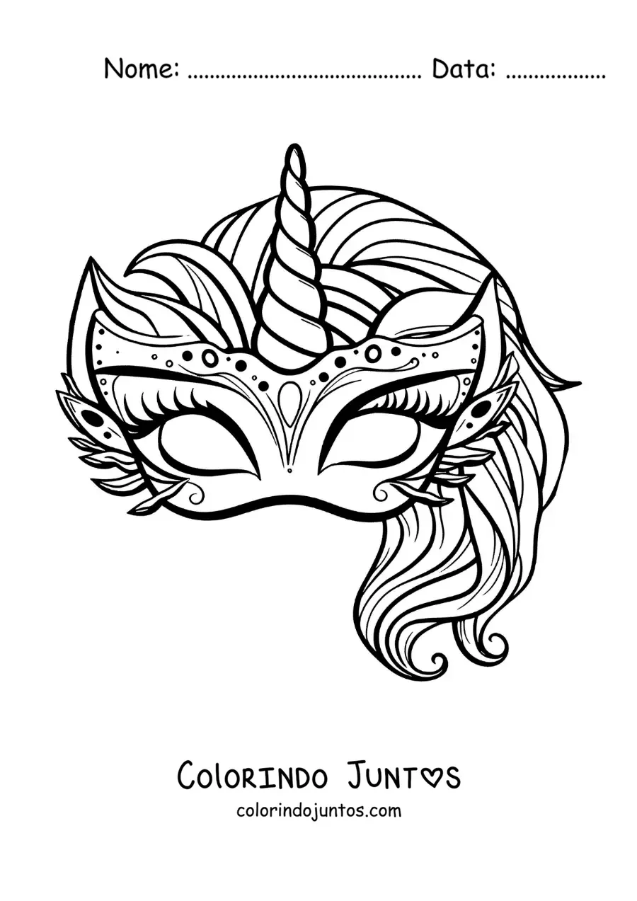 Desenho para colorir de máscara de unicórnio