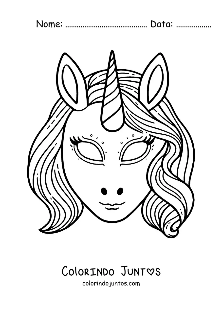 Desenho para colorir de máscara de unicórnio