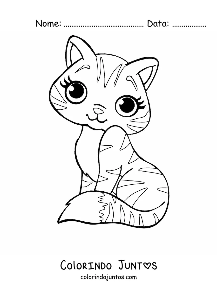 Desenho para colorir de um gato animado sentado