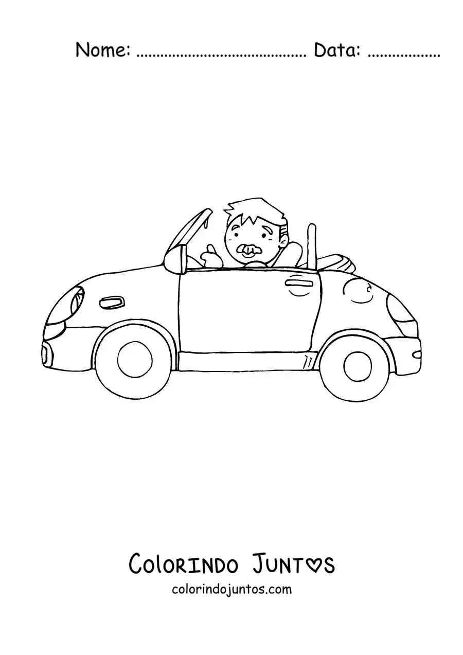 Desenho para colorir de um vovô moderno dirigindo um carro