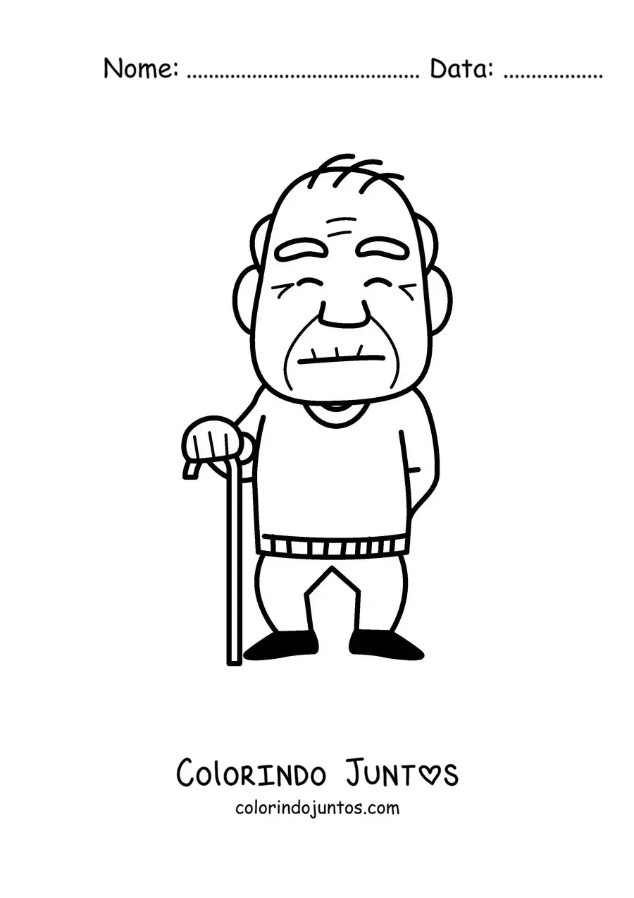 Desenho para colorir de um vovô em pé segurando uma bengala
