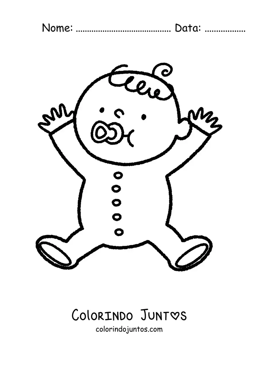 Desenho para colorir de um bebê com chupeta abrindo os braços