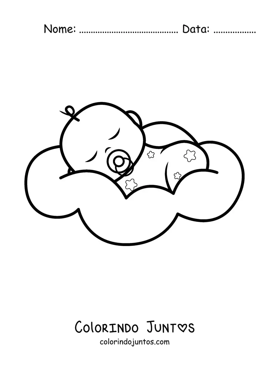 Desenho para colorir de um bebê dormindo com uma chupeta na boca