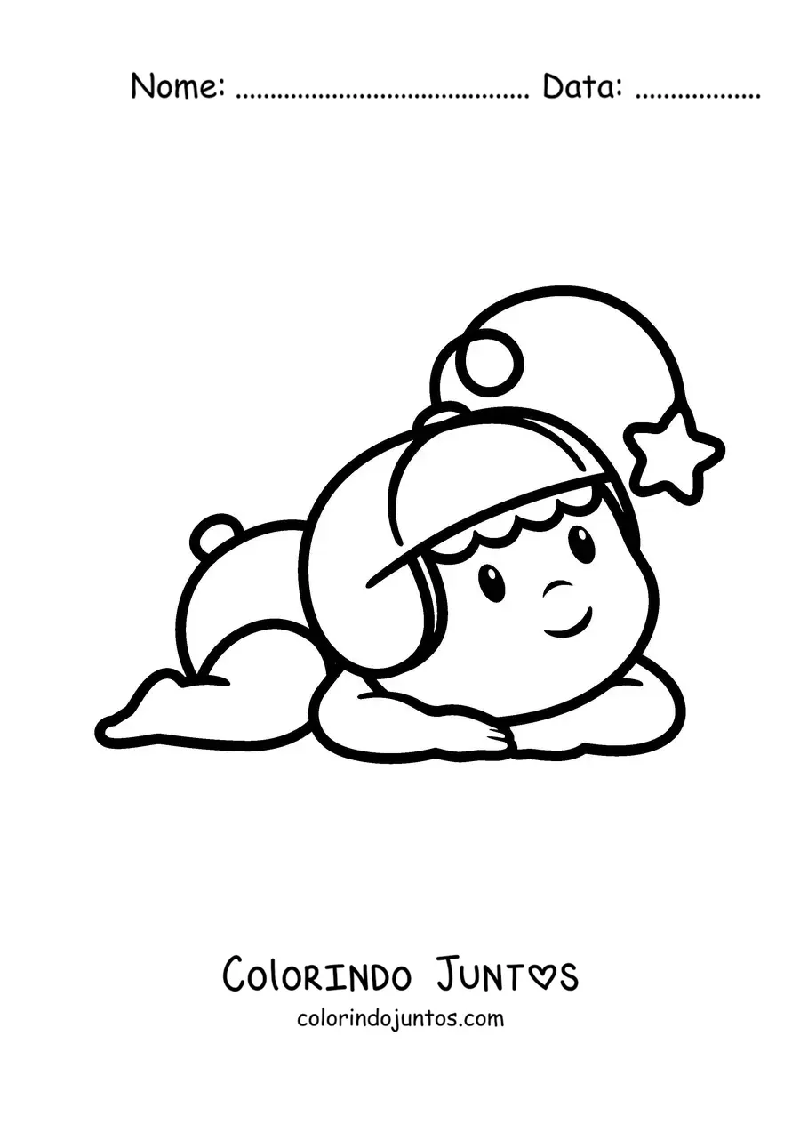 Desenho para colorir de um bebê de fraldas com um gorro