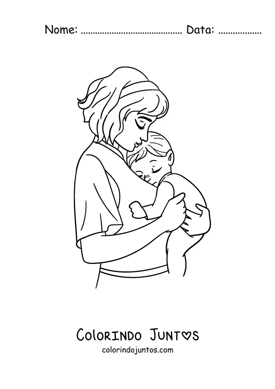 Desenho para colorir de uma mamãe carregando o bebê