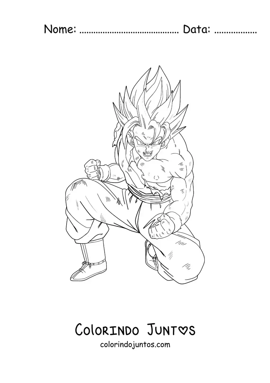 Desenho para colorir de Goku ajoelhado no estado de Instinto Superior