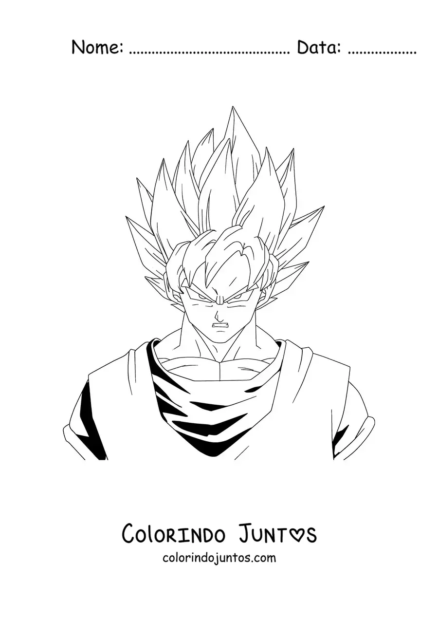 Desenho para colorir do tronco de Goku no modo Super Saiyajin