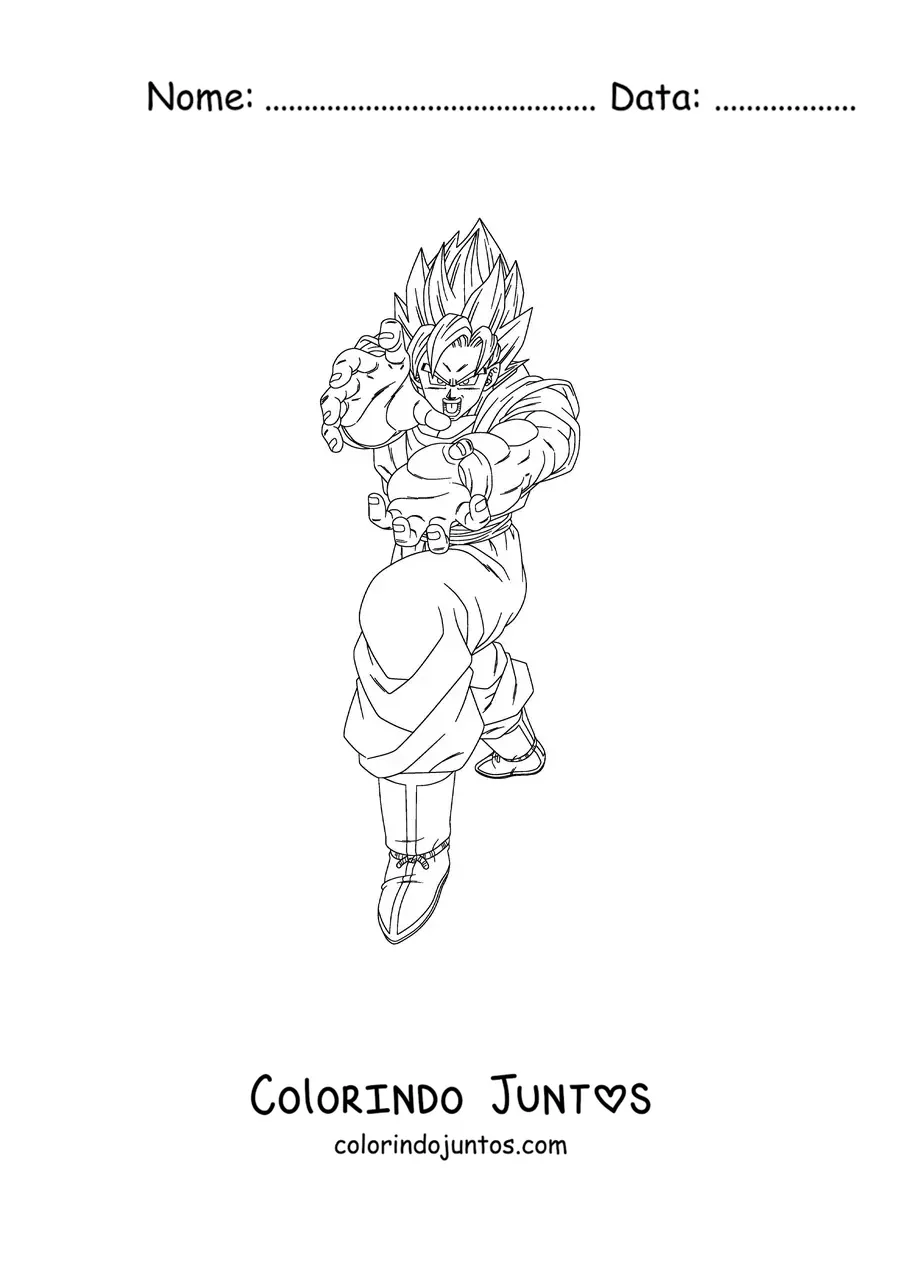 Desenho para colorir de Goku no modo Super Saiyajin fazendo o Kamehameha