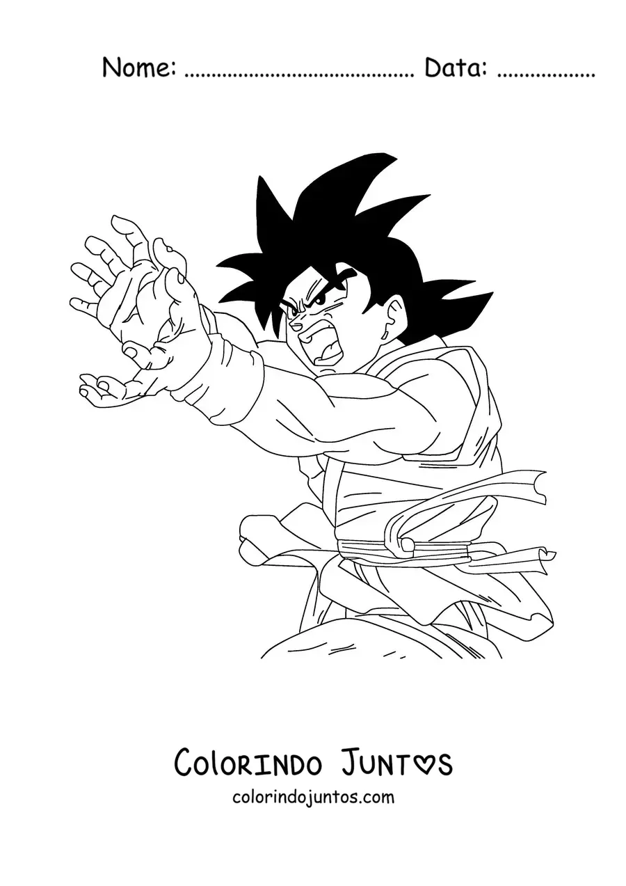 Desenho para colorir do Goku de lado fazendo o Kamehameha