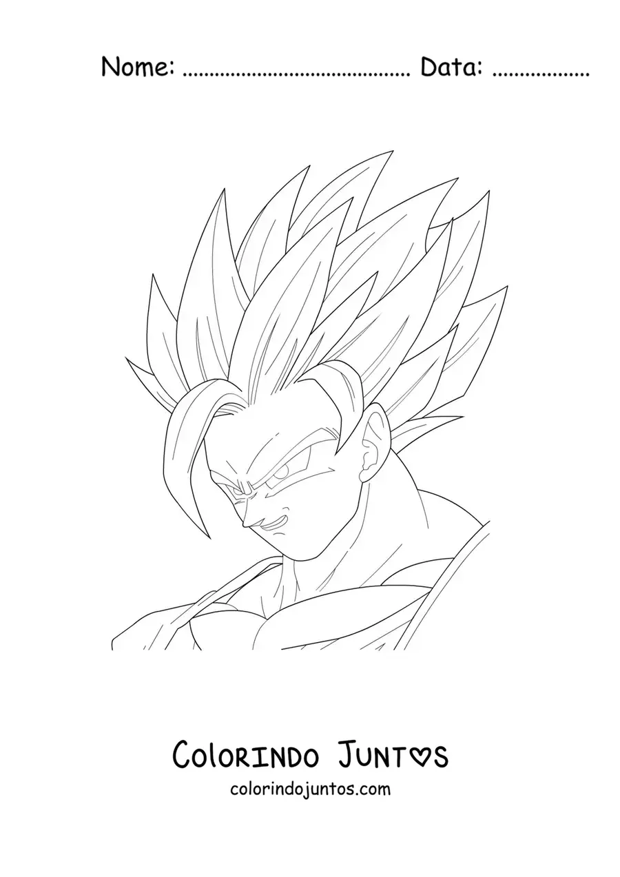 Desenho para colorir do rosto do Goku no modo Super Saiyajin
