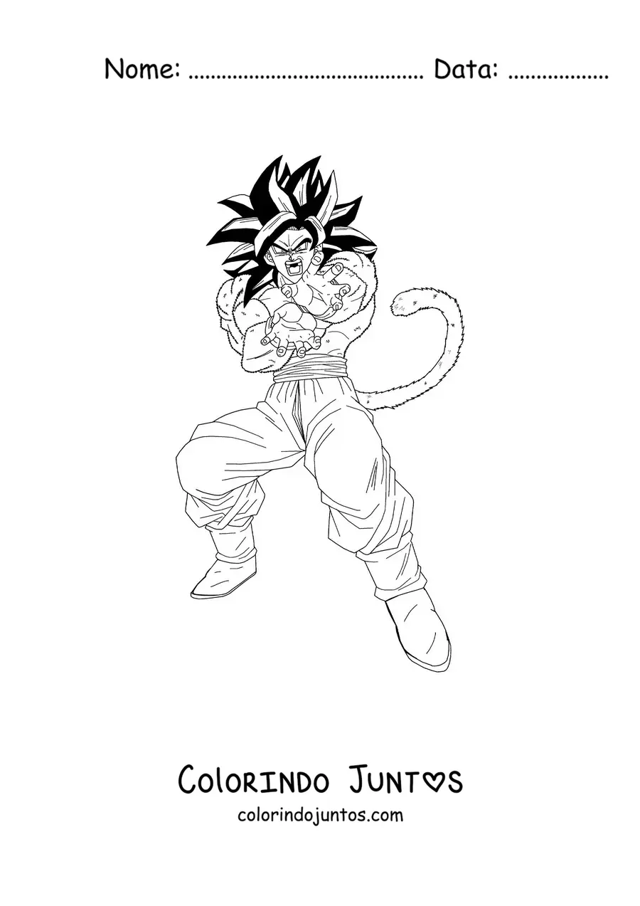 Desenho para colorir do Goku Super Saiyajin 4 fazendo o Kamehameha