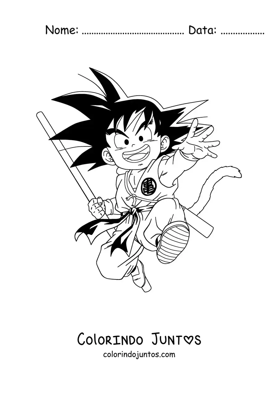 Desenho para colorir do Goku criança pulando