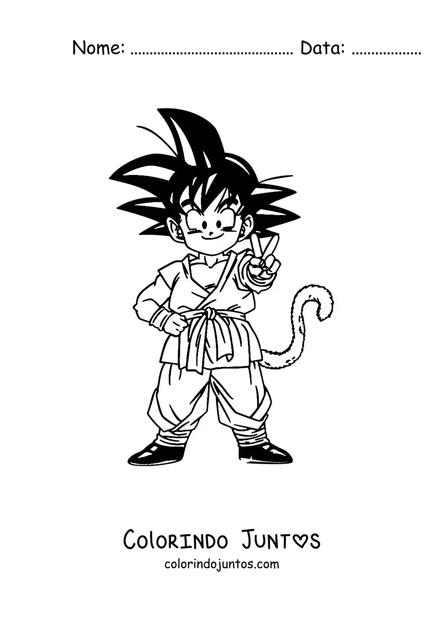 Desenho para colorir do Goku criança posando sorridente