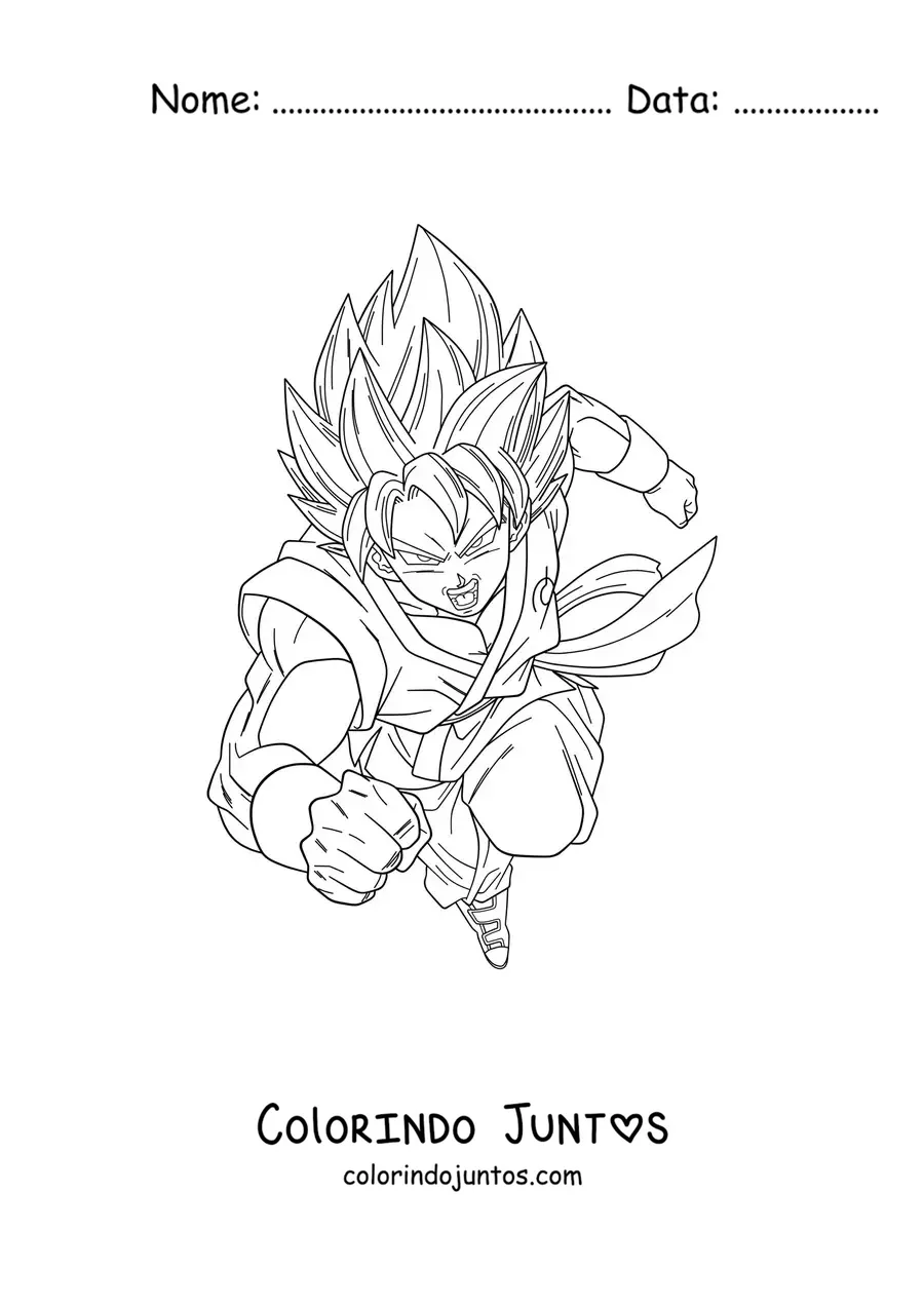 Desenho para colorir do Goku no modo Super Saiyajin Blue