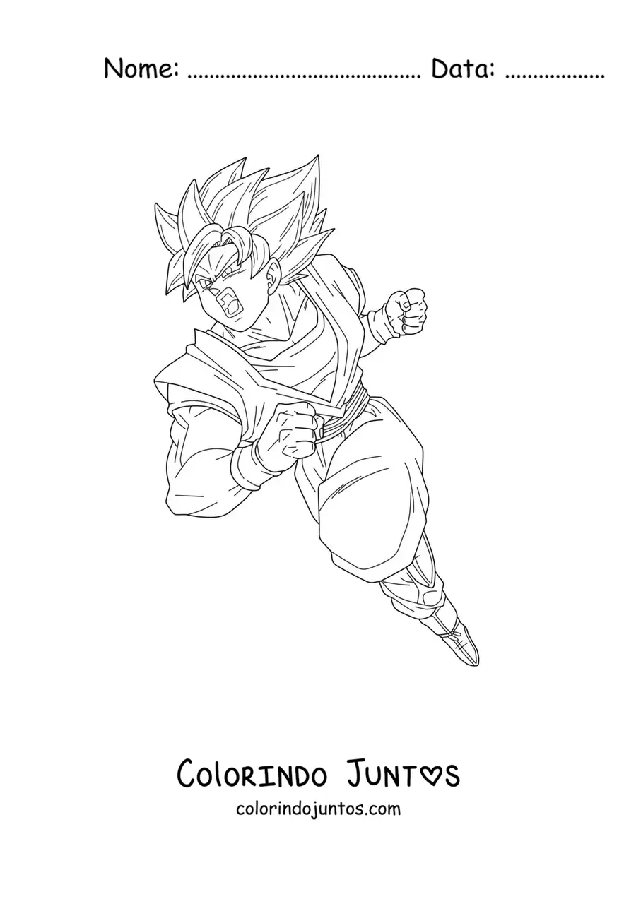 Desenho para colorir do Goku atacando no modo Super Saiyajin Blue