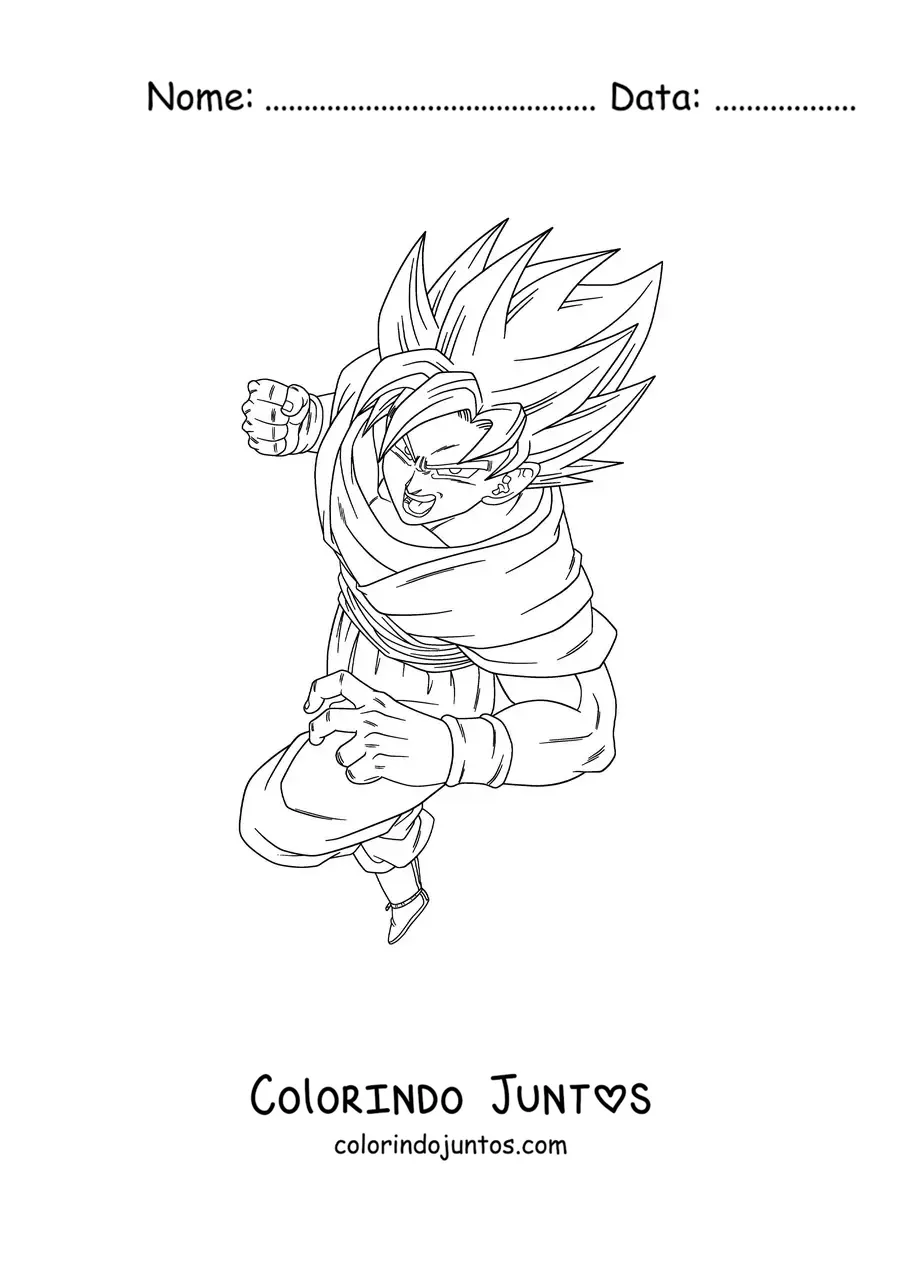 Desenho para colorir do Goku em pose de luta no modo Super Saiyajin fase 1