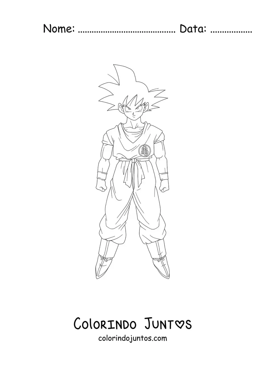 Desenho para colorir do Goku em pé, de frente
