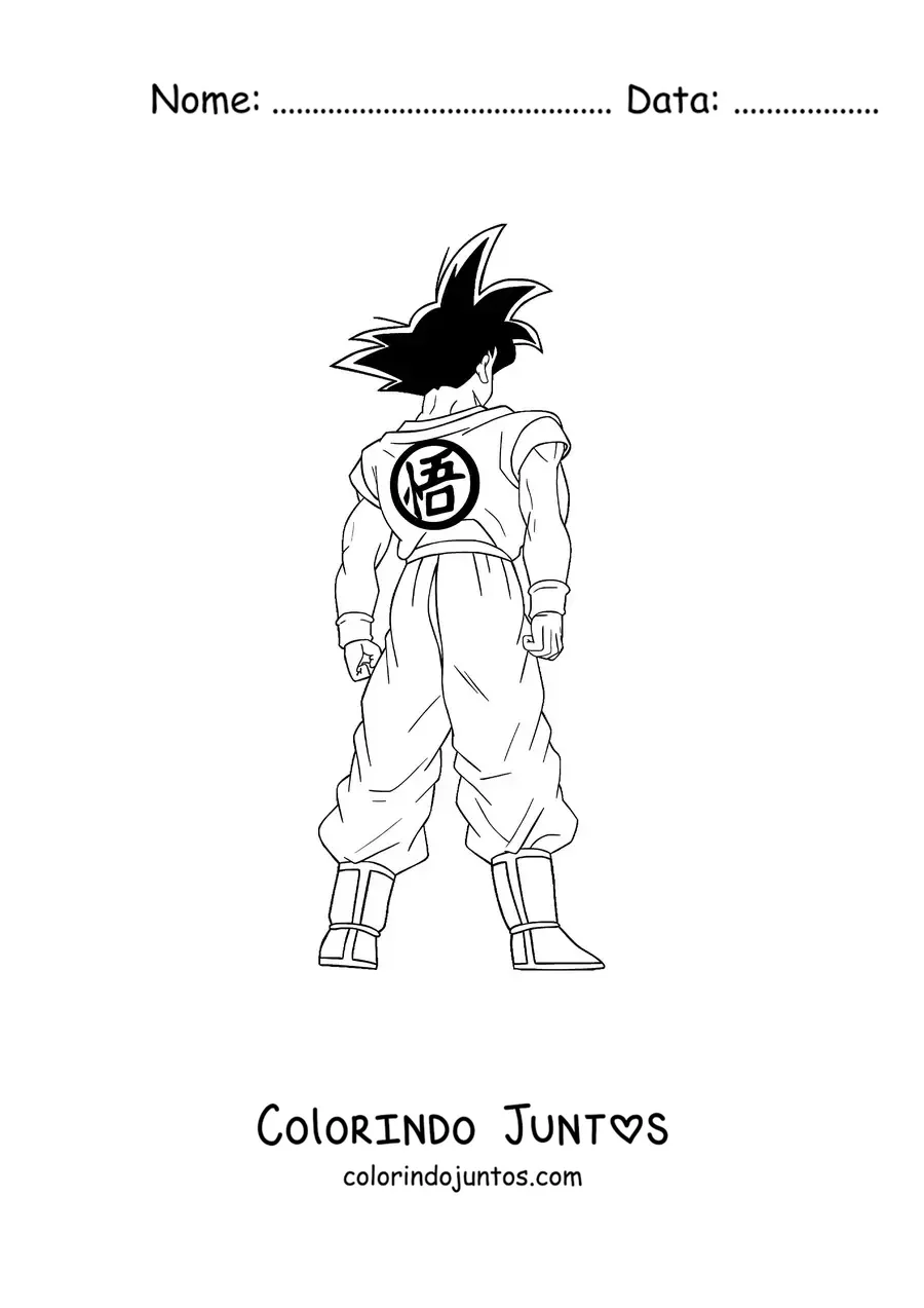 Desenho para colorir do Goku em pé, de costas