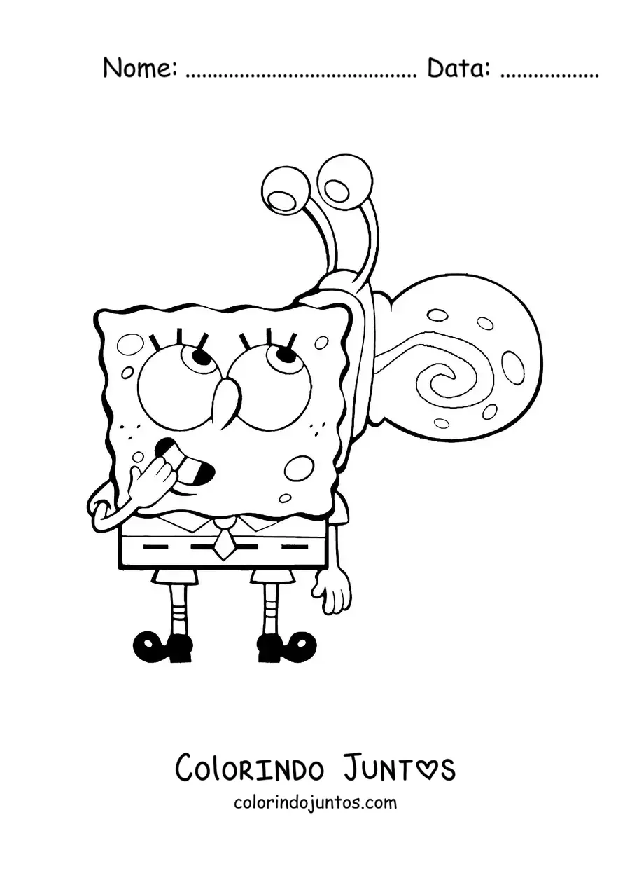 Desenho para colorir do Bob Esponja com o Gary