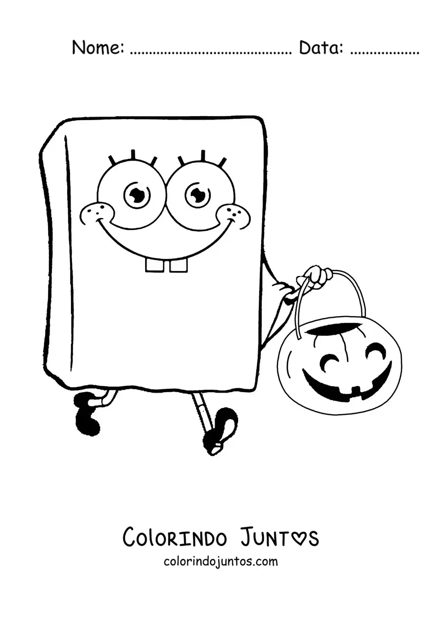 Desenho para colorir do Bob Esponja com fantasia de fantasma de Halloween