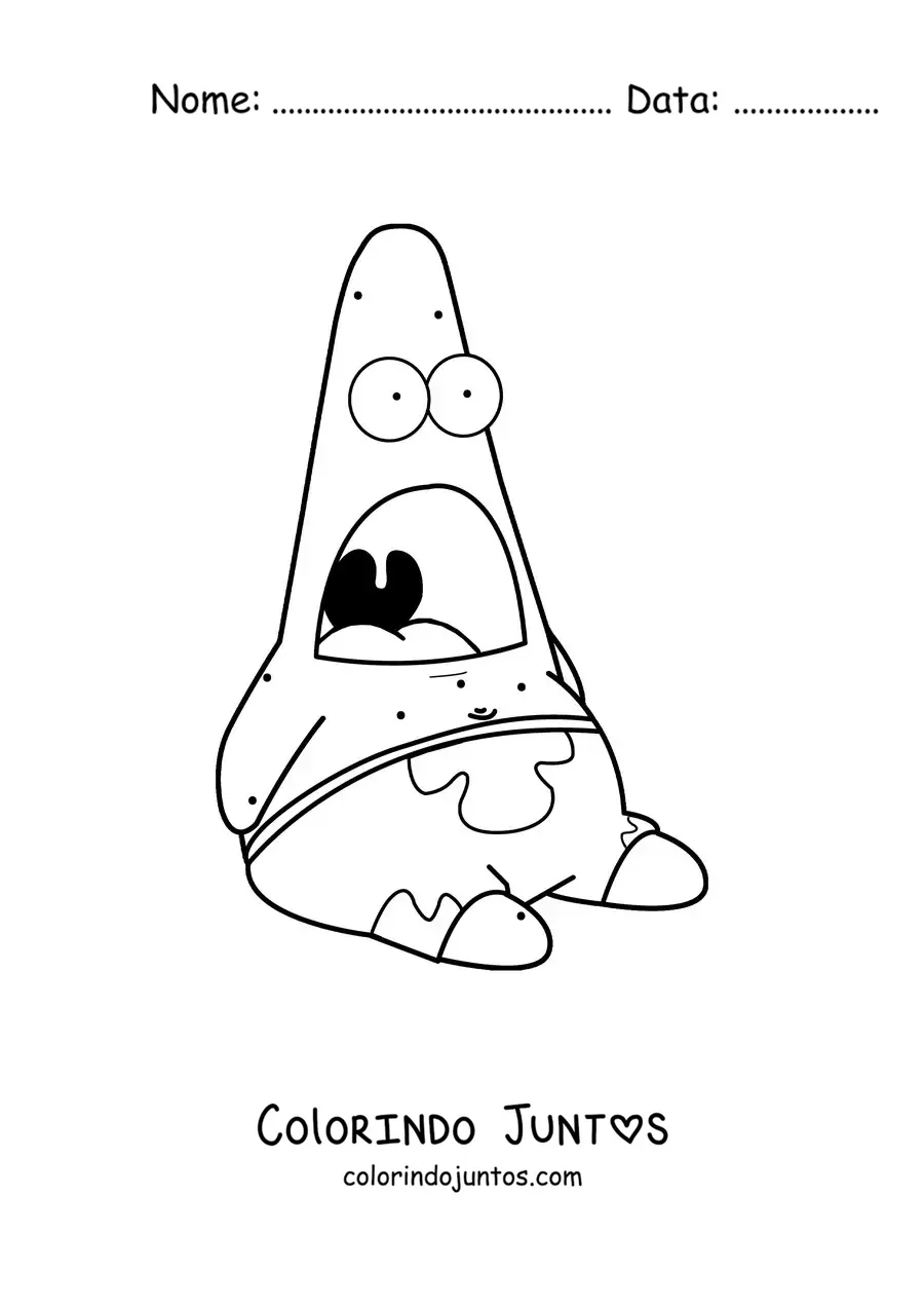 Desenho para colorir do meme do Patrick surpreso