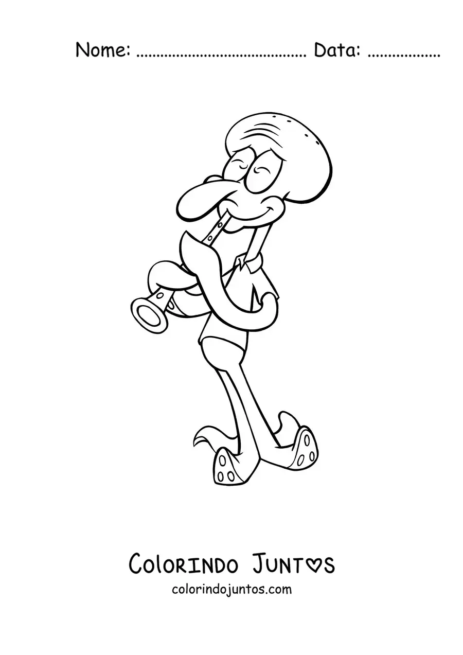 Desenho para colorir do Lula Molusco tocando clarinete
