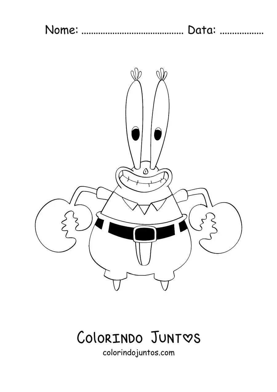Desenho para colorir do Seu Siriguejo sorrindo