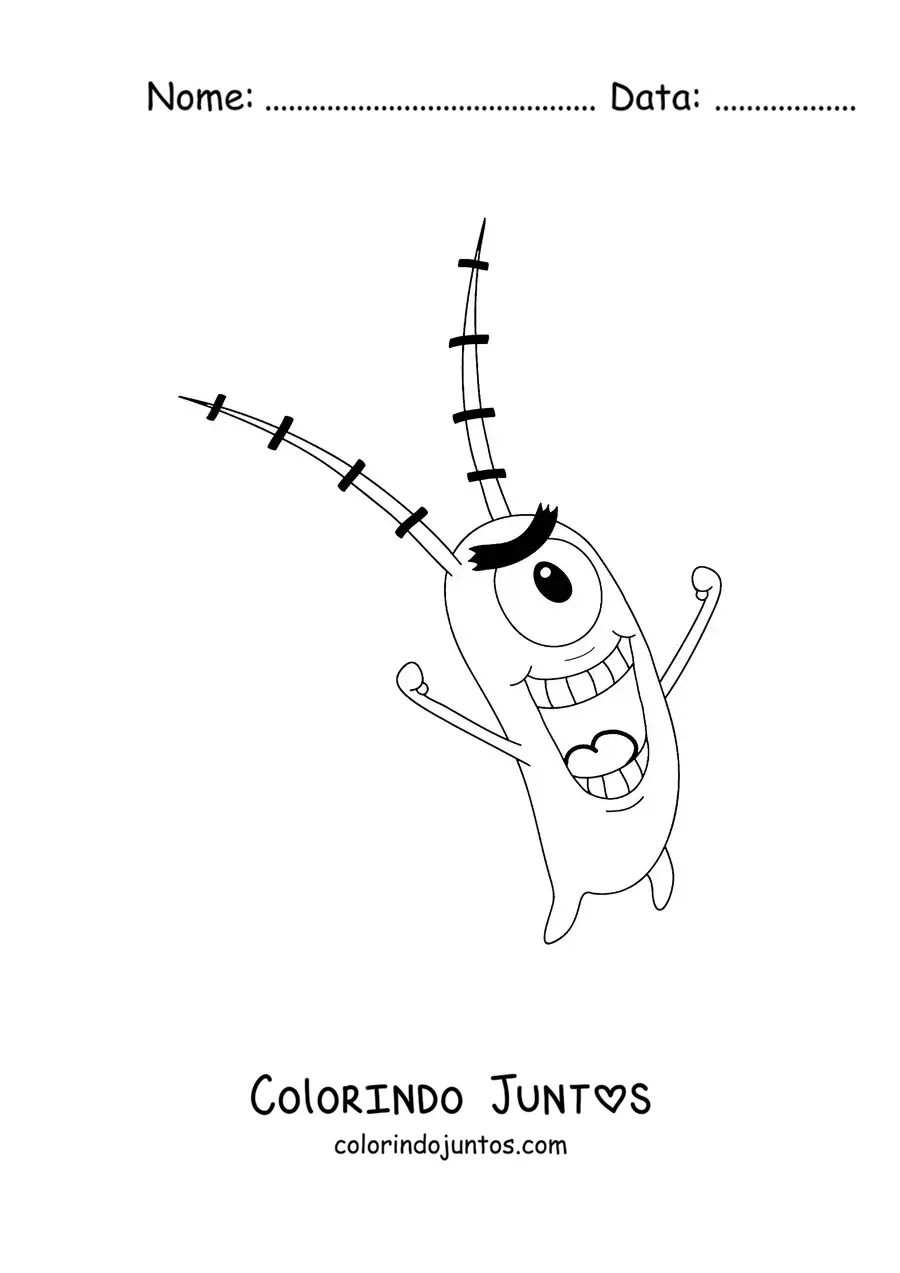 Desenho para colorir do Plankton com um sorriso malvado